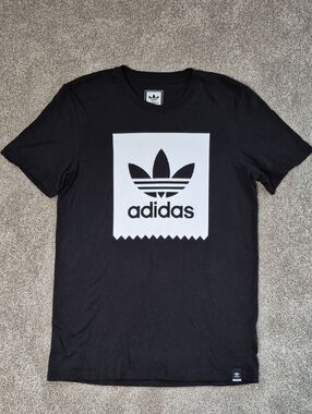 adidas Black Short Sleeve Tee with White Trefoil Box Logo